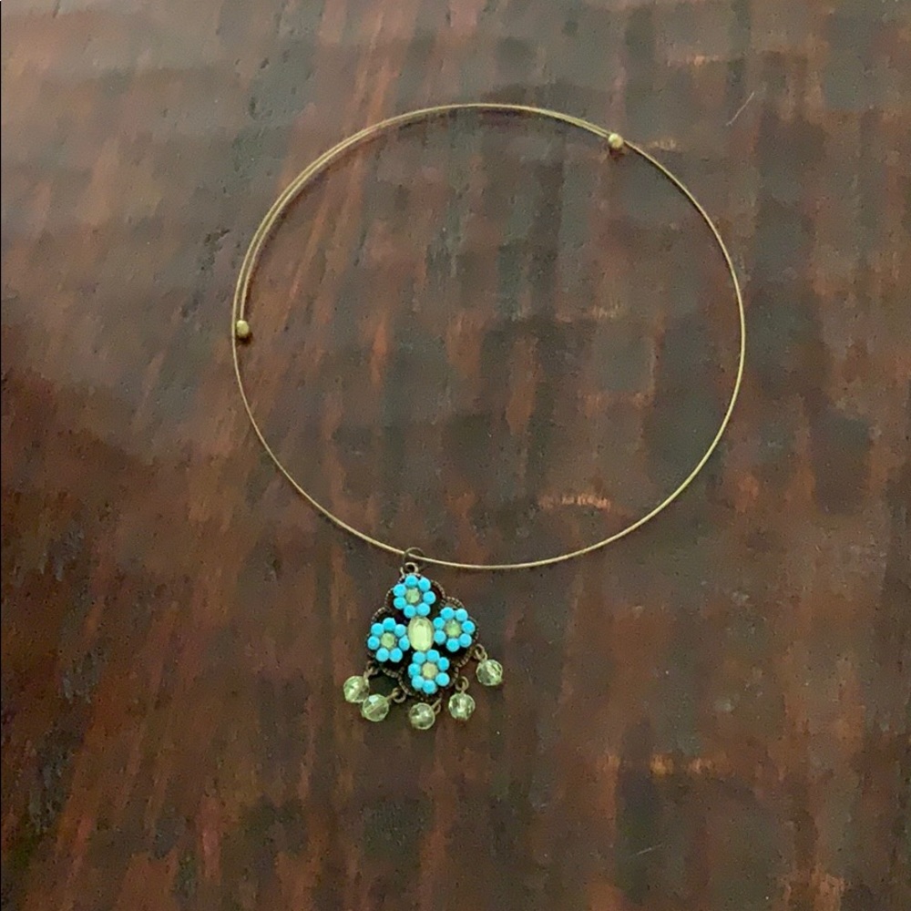Wire choker flower cross charm